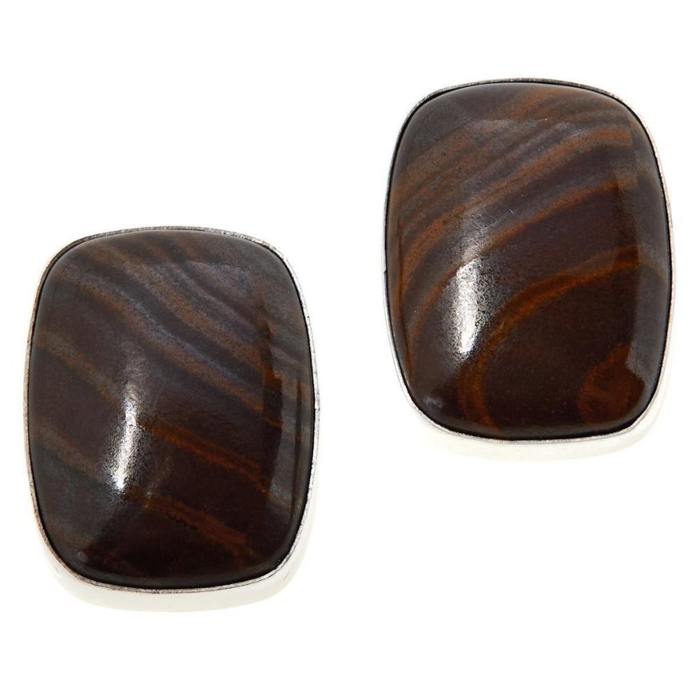 Jay King Sterling Silver Brown Dragon Stone Stud Earrings